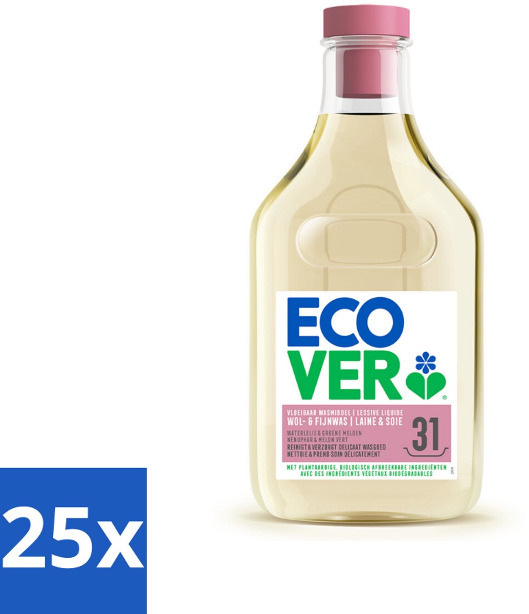 Ecover Vloeibaar Wasmiddel Wol & Fijn Was - Waterlelie & Groene Meloen 31 Wasbeurten 1,43 liter - Bulkverpakking - 25 stuks