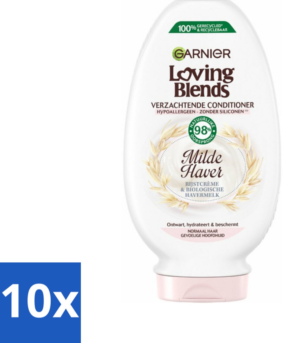 10 x Garnier Loving Blends Milde Haver Conditioner 250 ml - Conditioner Voor Gevoelige Hoofdhuid - Milde Conditioner - Hypoallergene Conditioner - Rijstcrème Conditioner - Biologische Havermelk Conditioner