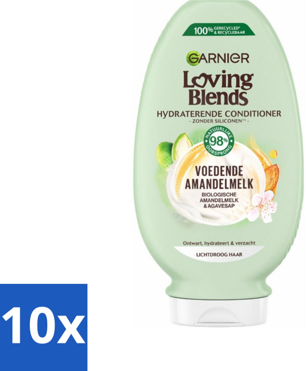 10 x Garnier Loving Blends Voedende Amandelmelk Conditioner 250 ml - Lichtdroog Haar - Voedende Conditioner - Amandelmelk - Biologisch Haarverzorging - Hydraatatie
