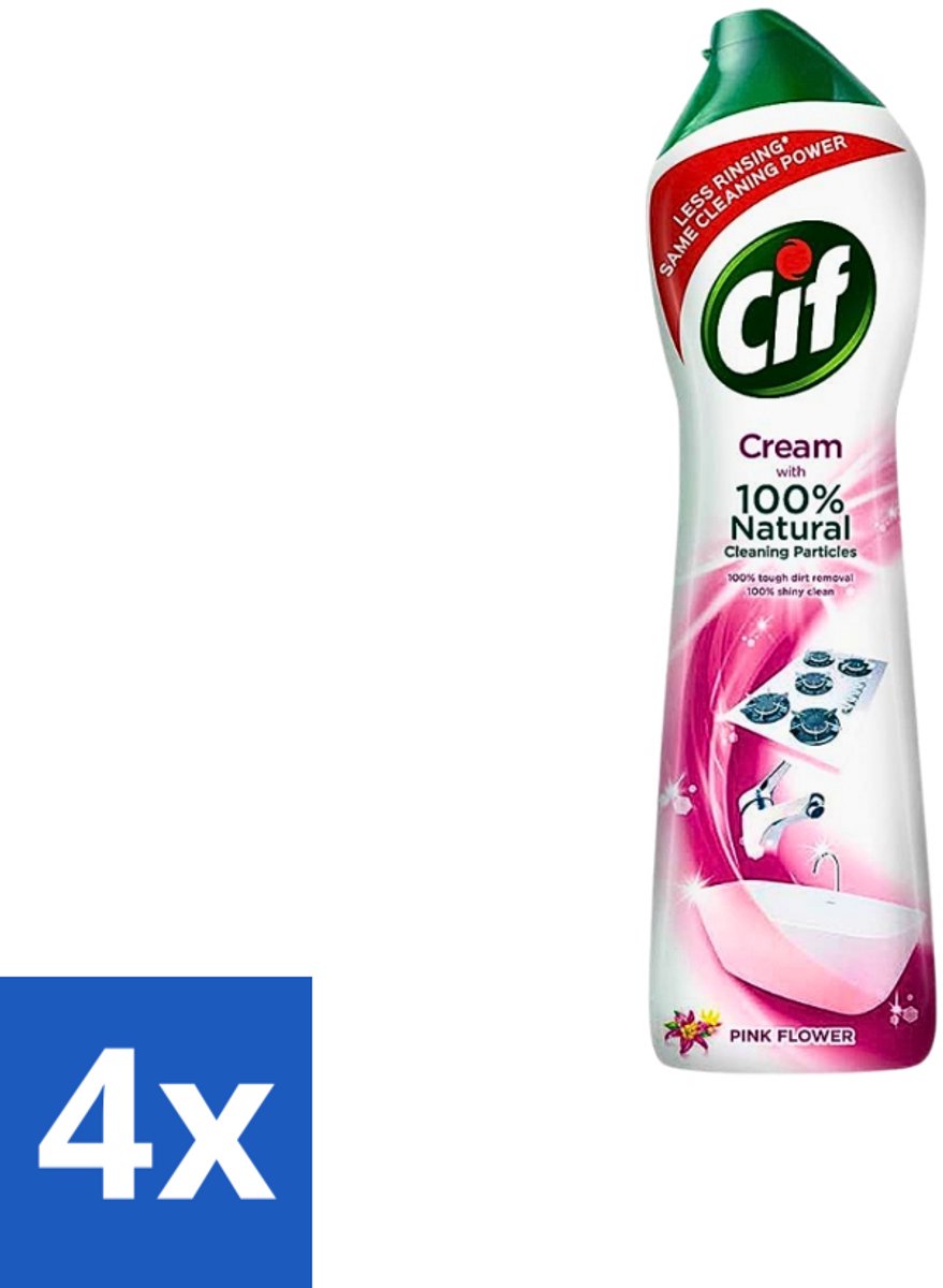 4 x Cif - Badkamer & Keuken - Schuurmiddel - Cream Pink Flower - 500 ml - Cif Schuurmiddel - Schuurmiddel - Reinigingsmiddel - Vuil Verwijderen - Vet Verwijderen