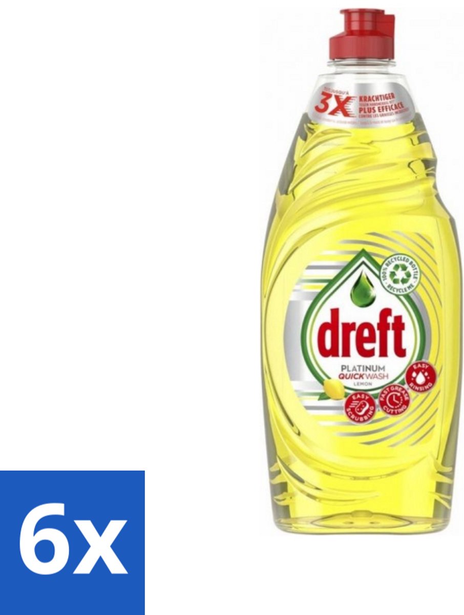 6 x Dreft Platinum Quickwash - Vloeibaar Afwasmiddel - Citroen- 625 ml - Afwasmiddel - Vloeibaar Afwasmiddel - Snel Afwasmiddel - Citroen Geur - Hardnekkige Vetresten