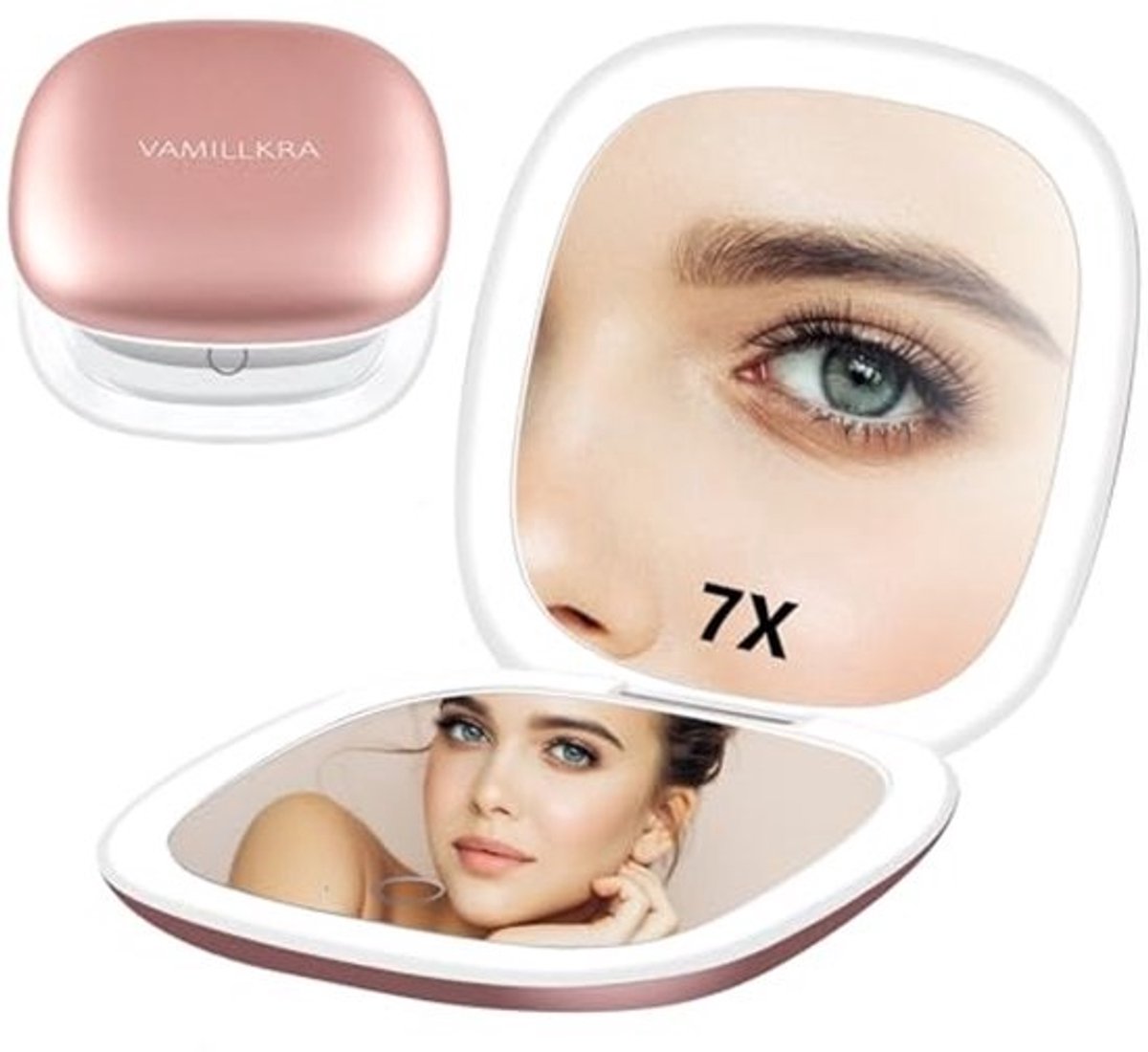 Reisspiegel met Licht en Vergroting – Dimbare LED Makeup Spiegel 10,10 cm