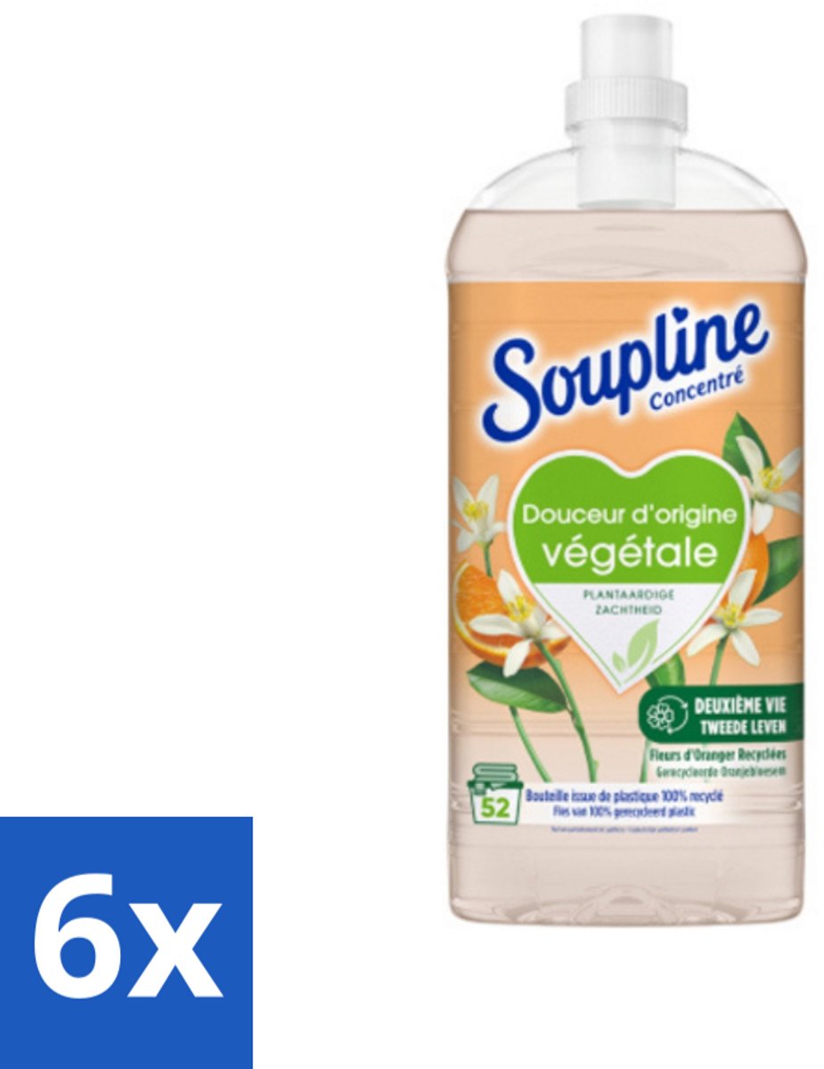 6 x Soupline - Wasverzachter - Oranjebloesem - 52 Wasbeurten - 1.3L - Wasverzachter - Plantaardige Wasverzachter - Wasverzachter Oranjebloesem - Zachte Was - Wasverzachter Biologisch