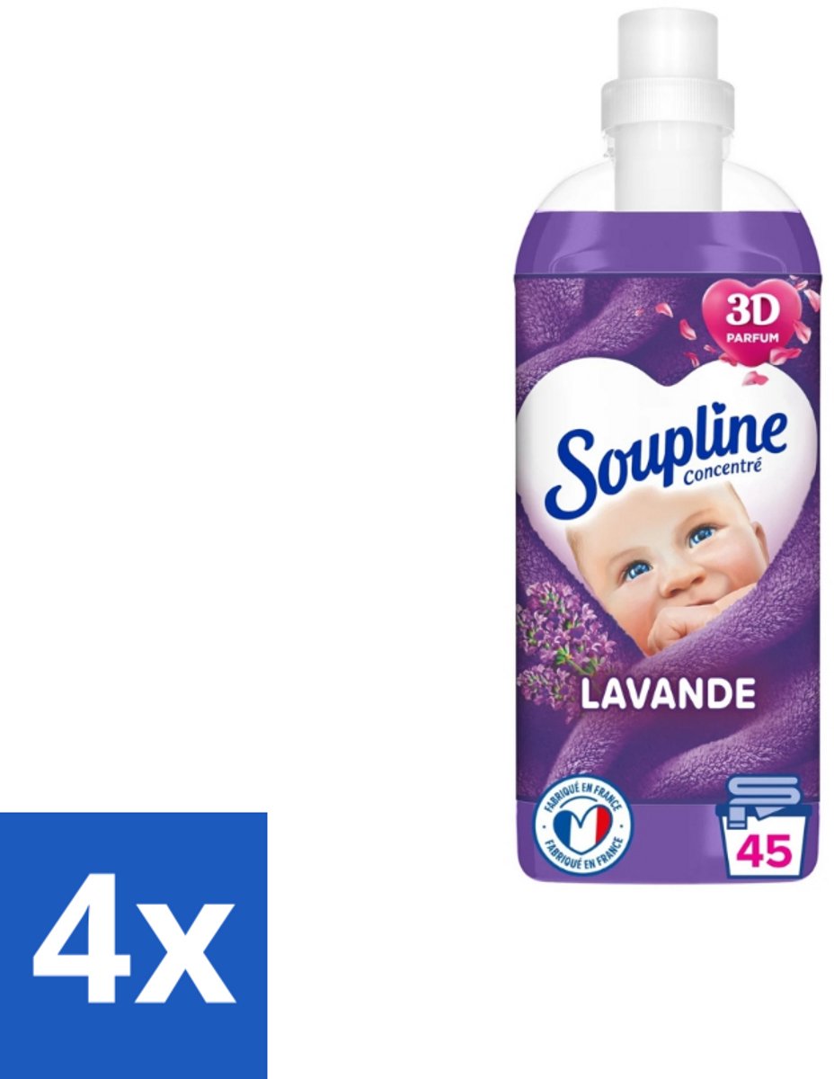 4 x Soupline - Wasverzachter - Lavendel - 45 Wasbeurten - 1L - Wasverzachter - Wasverzachter Lentebloesem - Zachtheid - Frisheid - Geur