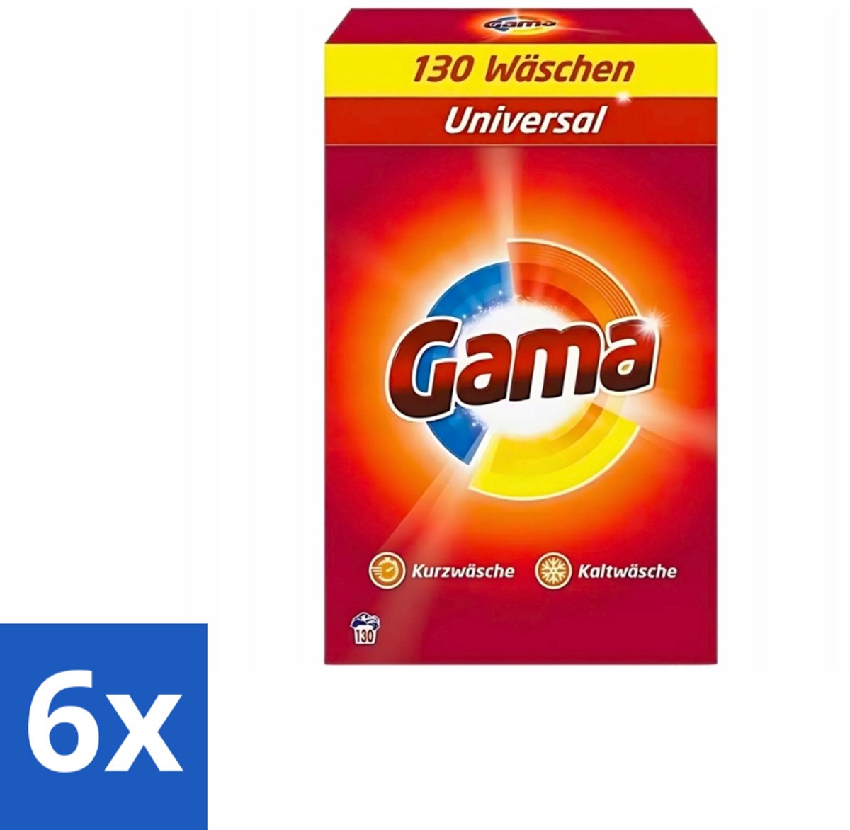 6 x Gama - 3-in-1 Waspoeder - Universal - Voor Alle Kleuren - 130 Wasbeurten - Waspoeder - Wasmiddel - Wasverzachter - Vlekkenverwijderaar - Waspoeder Voor Alle Kleuren