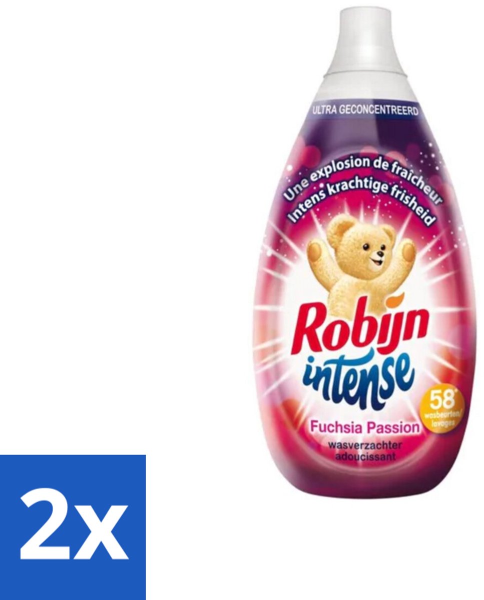 2 x Robijn Intense - Wasverzachter - Intense Fuchsia Passion - 870ml - 58 Wasbeurten - Wasverzachter - Fuchsia Passion - Geur - Frisheid - Zomerbloemen