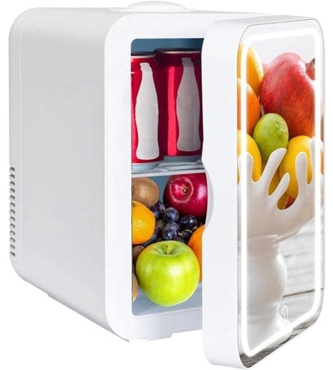 Klarven® Skincare Fridge Wit - Koelen en Verwarmen, Ingebouwde LED Spiegel - 8 Liter Mini Koelkast voor Cosmetica en Skincare Organizer - 21 x 30 x 26 cm