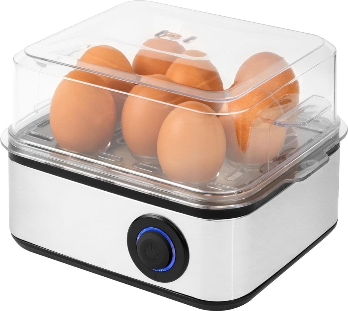 Klarven® Eierkoker Elektrisch - Eierkoker met Timer - 7 Eieren Tegelijk - Geluidssignaal en Keep Warm Functie - Zilver - B 15 x D 13 x H 21 cm