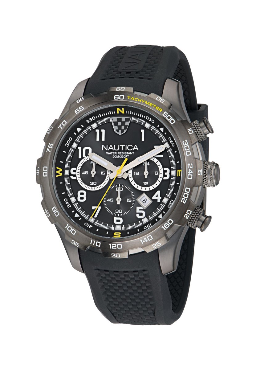 Nautica Nst Quartz Analoog Horloge Zwart Kast: 100% Roestvrij Staal | Armband: 100% Siliconen 46 mm NAPNSS601, NAPNSS602, NAPNSS603