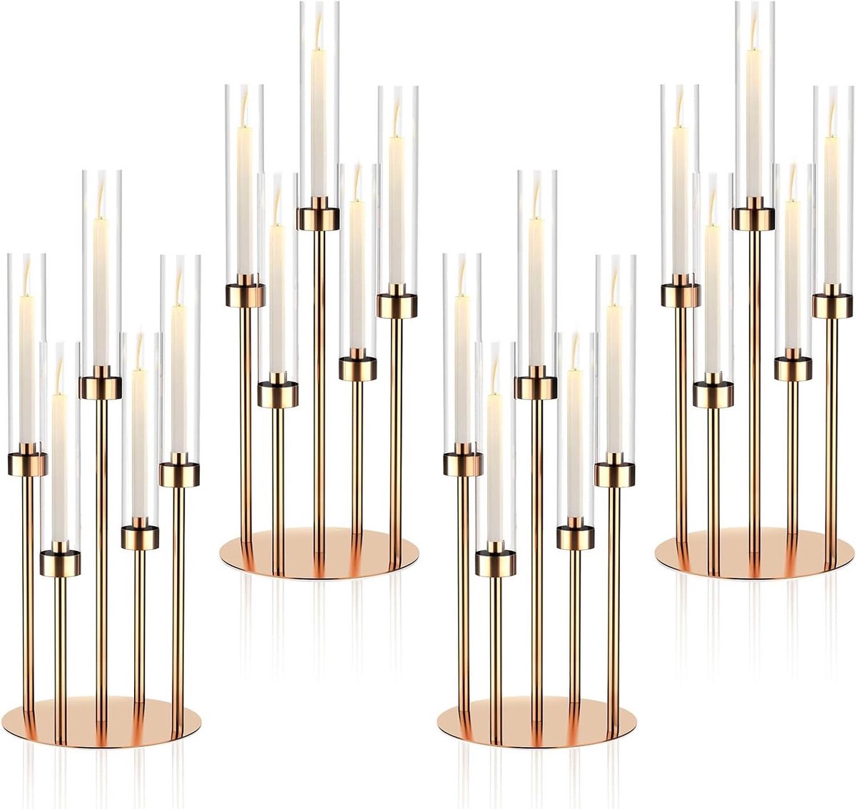 Kandelaar Set - Bloemstandaard - Feestdecoratie - 5-armig ontwerp - 66 cm hoog - Goud