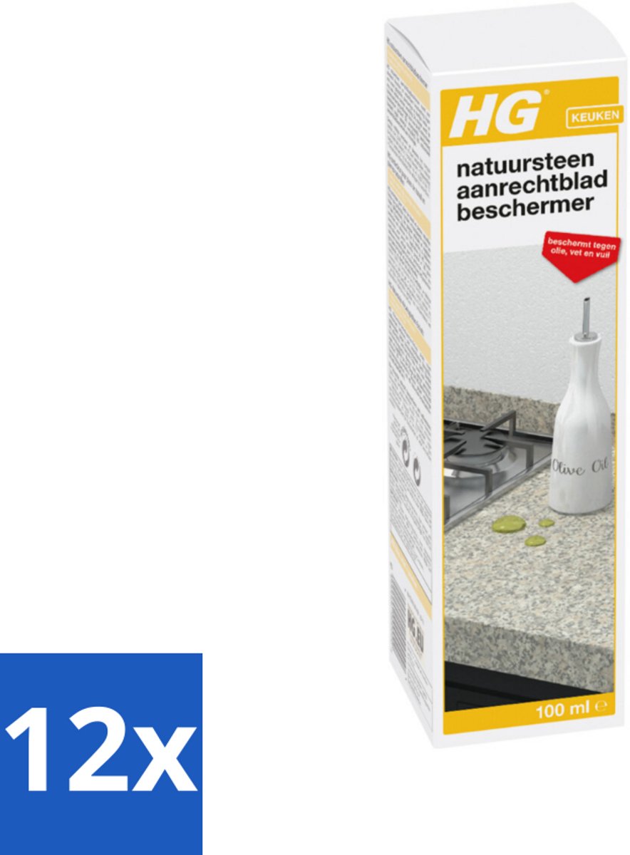 12 x HG Natuursteen Aanrechtbladbeschermer 100 ml - Natuursteen Bescherming - Aanrechtblad Beschermen - Vlekken Verwijderen - Marmer Onderhoud - Kalksteen Onderhoud