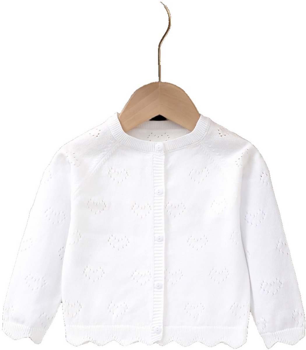 Currero Cardigan Meisjes Vest Meisje Met Knopen Kinderen Warm Gebreid Vest Long 3-6 Maanden Wit