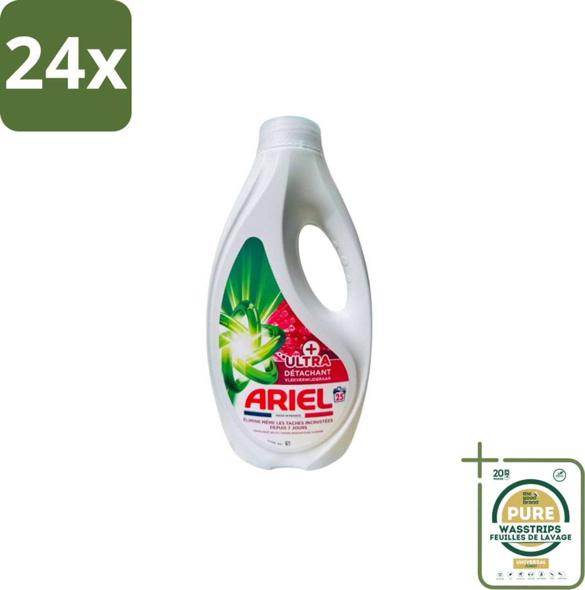Ariel – Vloeibaar Wasmiddel – Ultra Vlekverwijderaar – 1125 ml – 25 wasbeurten - Voordeelverpakking - 24 stuks - Vloeibaar wasmiddel - Krachtige vlekverwijdering