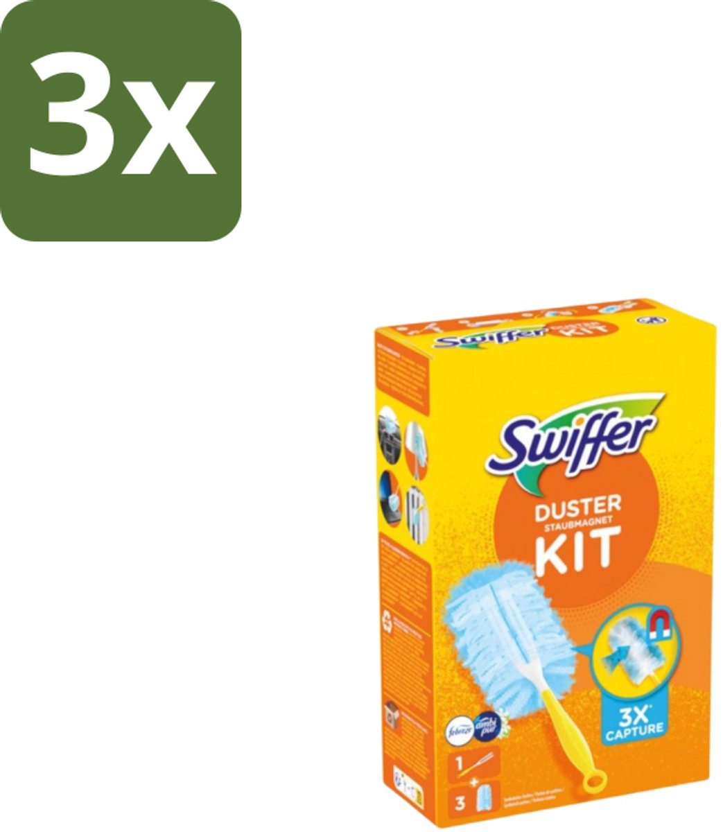 3 x Swiffer – Starterkit + 3 Navullingen – Met Febreze - Stofvrij Maken - Stof Opvangen - Stofdoek - Stof Opvangen - Stof Opvangen