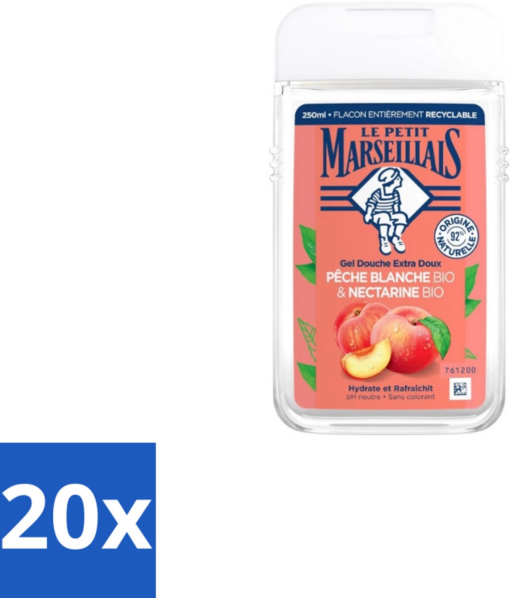 Le Petit Marseillais – Douchegel – Pêche Blanche & Nectarine Bio – 250 ml - Bulkverpakking - 20 stuks