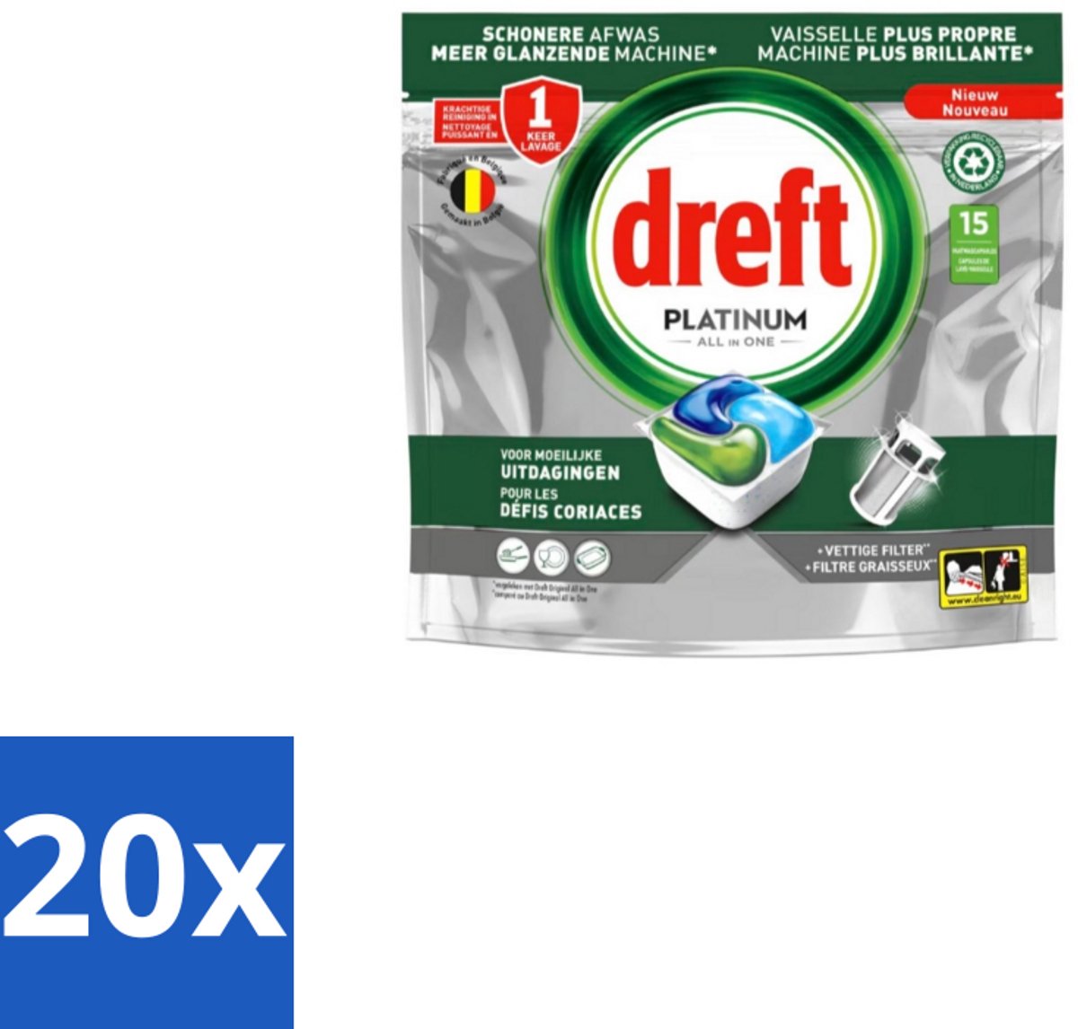 Dreft – Vaatwascapsules – Platinum All-in-One – 15 Capsules - Bulkverpakking - 20 stuks