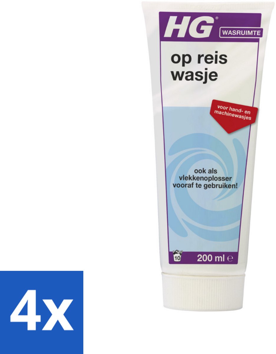4 x HG Op Reis Wasje 200 ml - Wasmiddel - Wasmiddel Op Reis - Handwas - Wasverzachter - Vlekkenverwijderaar