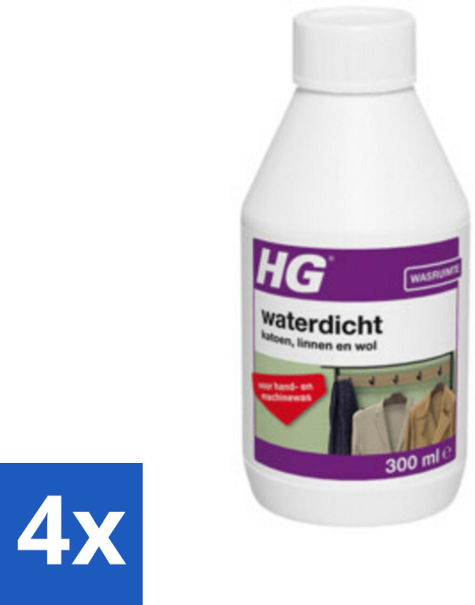 4 x HG Waterdicht katoen Voor Linnen, Wol & Gemengde Textielsoorten 300 ml - Waterdicht Maken - Katoen Waterdicht - Linnen Waterdicht - Wol Waterdicht - Textiel Waterdicht