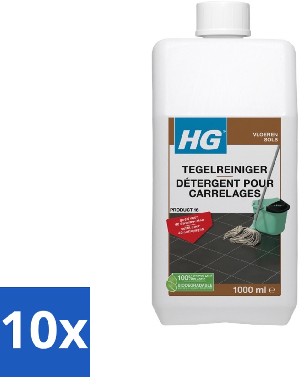 10 x HG Tegelreiniger Quick 1 liter - Tegelreiniger - Vloerreiniger - Dweilreiniger - Tegelvloer - Natuursteen