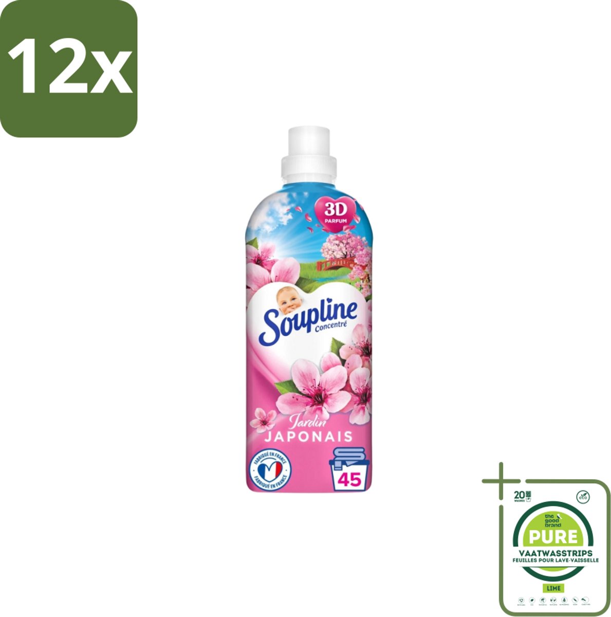 Soupline – Wasverzachter – Japanse Tuin – 950 ml - Voordeelverpakking - 12 stuks - Wasverzachter - Wasgoed