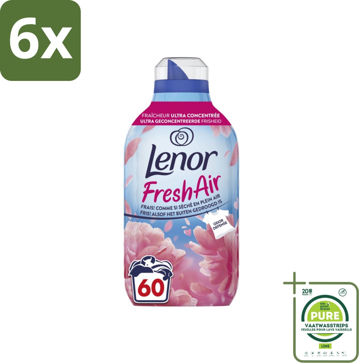 Lenor – Wasverzachter – Bloesem – 60 Wasbeurten – 840 ml - Voordeelverpakking - 6 stuks - Wasverzachter - Buitenluchtfrisheid