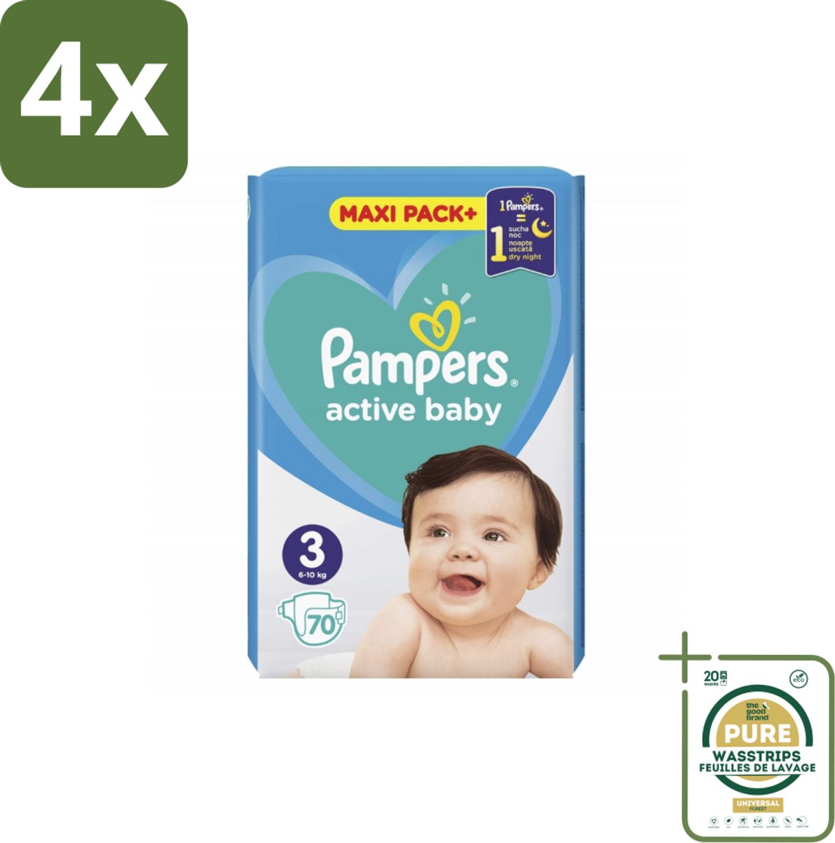 Pampers – Luiers – Active Baby Maat 3 – 70 Luiers - Voordeelverpakking - 4 stuks - Huidbescherming - Luchtdoorlatende luiers