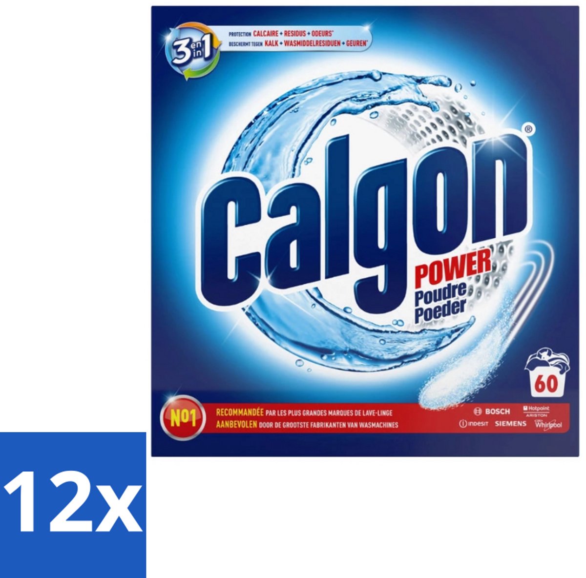 12 x Calgon – Wasmachinereiniger Poeder – 3-in-1 Power Anti-Kalk – 60 doseringen - Wasmachine Reiniger - Anti-kalk Poeder - Kalkpreventie - Machine Geur Verwijderen - 3-in-1 Wasmachine Bescherming