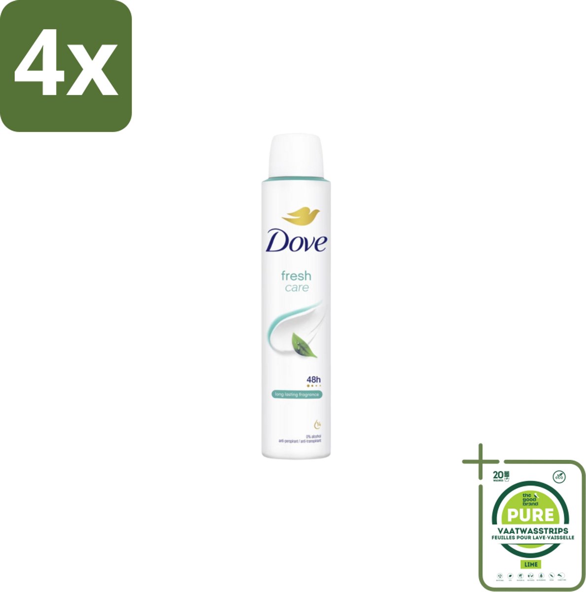Dove – Deodorant Spray – Fresh Care – 200 ml - Voordeelverpakking - 4 stuks - Anti-transpirant spray - Zweetvermindering
