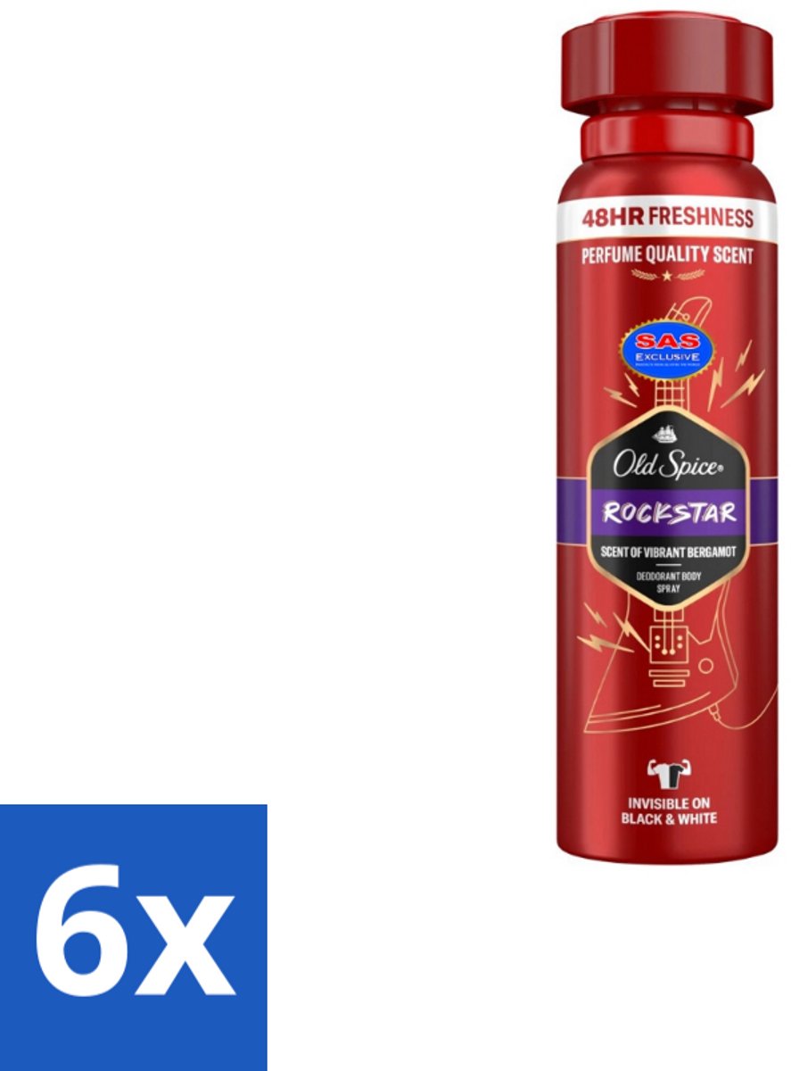 Old Spice – Deospray – Rockstar – 150 ml - Voordeelverpakking - 6 stuks