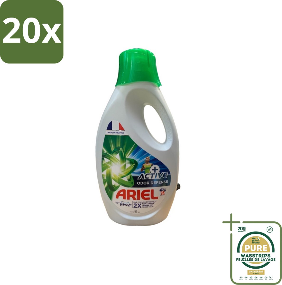 20 x Ariel – Vloeibaar Wasmiddel – Active Odor Defense – 1,26 L – 28 wasbeurten - Grootverpakking - Geurverwijderend Wasmiddel - Sportkleding Wassen - Activiteit Kleding - Geurneutralisatie - Wasmiddel 1.26 L
