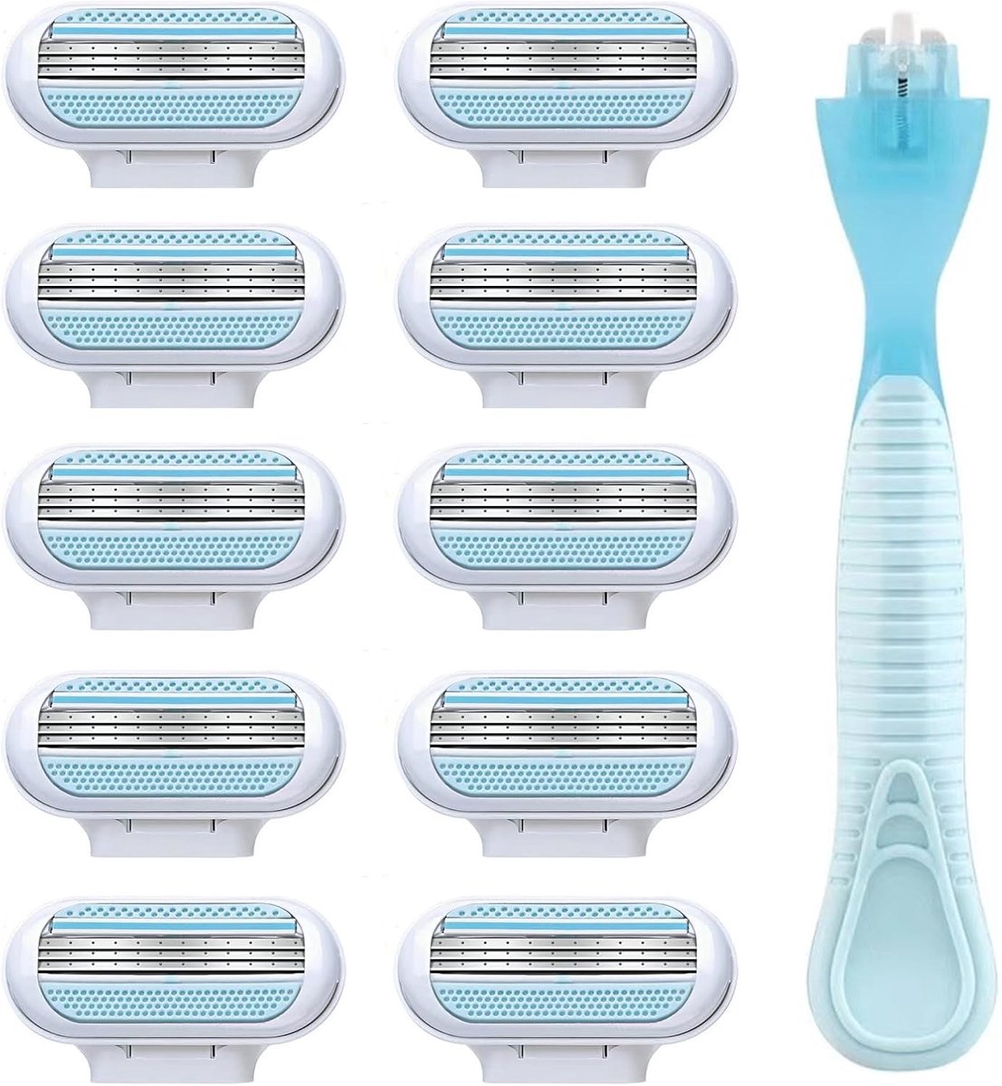Dames scheermes met 10 vervangbare scheermesjes, ergonomisch handvat voor zachte epilatie van onderarmen, benen en bikinilijn