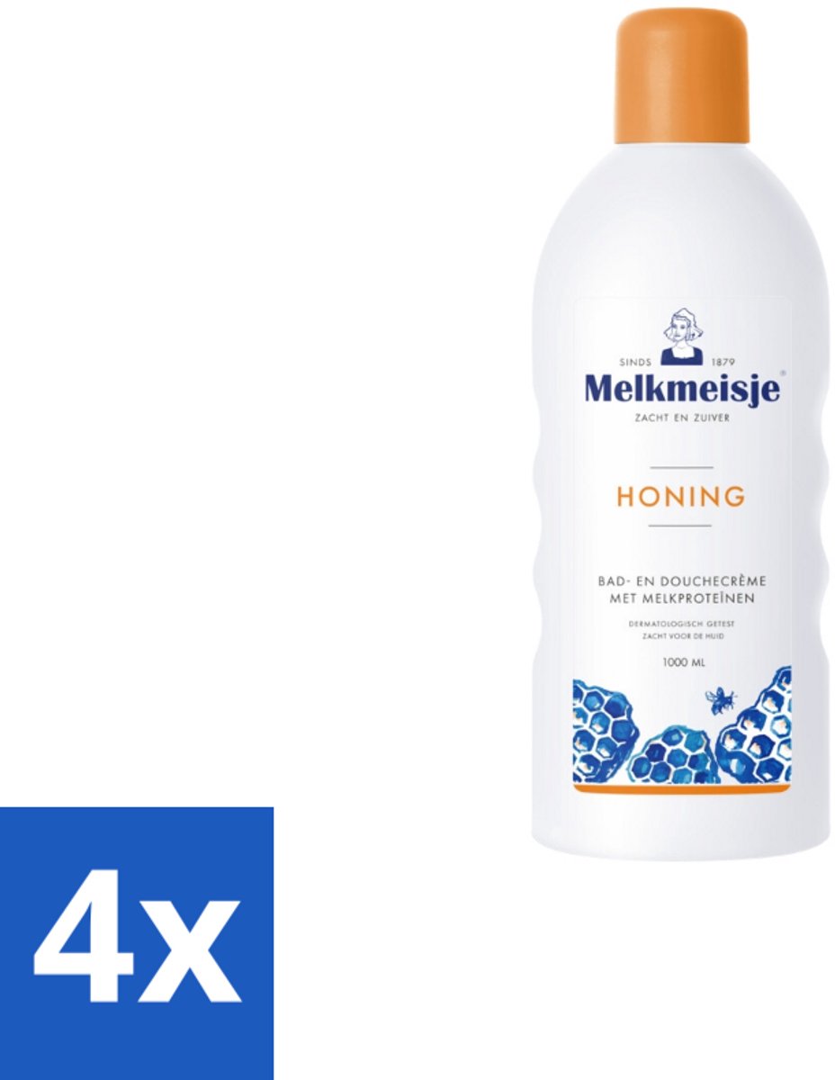 Melkmeisje – Bad & Douche – Honing – 1000 ml - Voordeelverpakking - 4 stuks