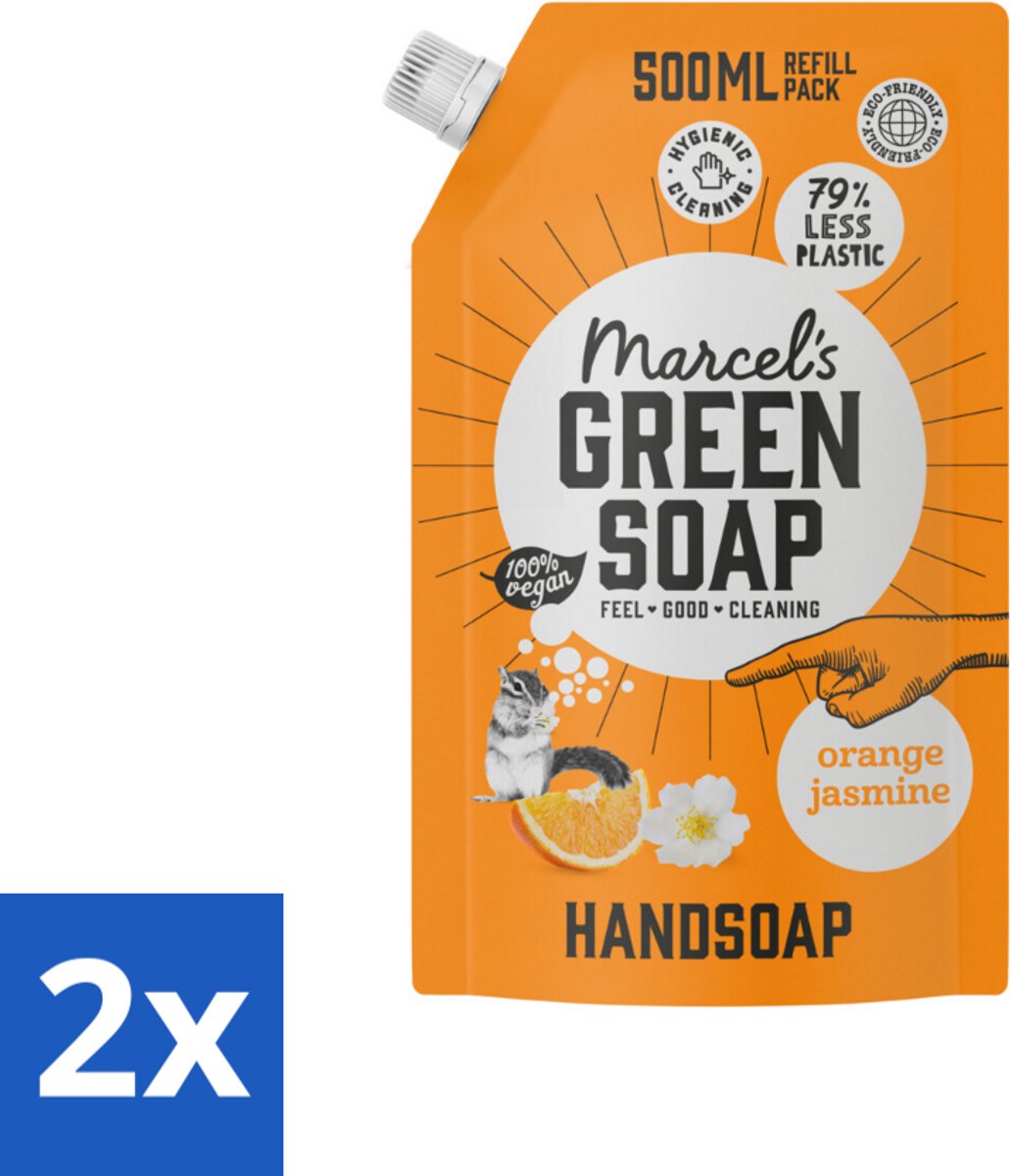 Marcel’s Green Soap – Handzeep Navulling – Sinaasappel & Jasmijn – 500 ml - Voordeelverpakking - 2 stuks