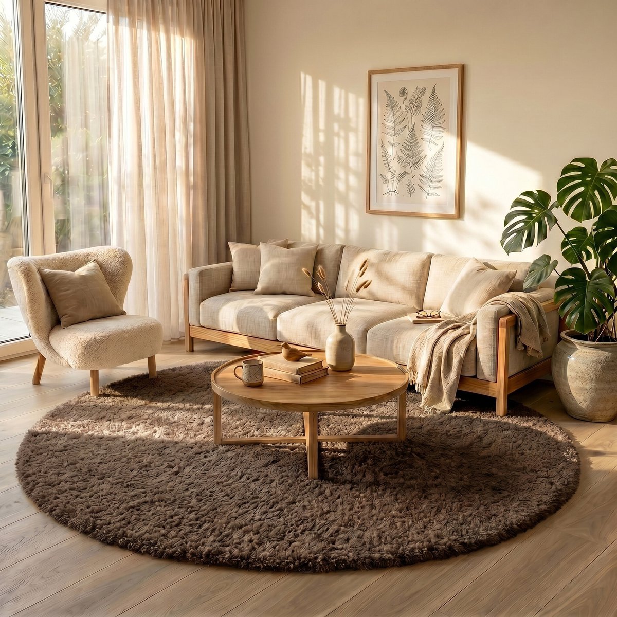 NATURL. Rond Shaggy vloerkleed - Blaze Taupe - Ø 240cm