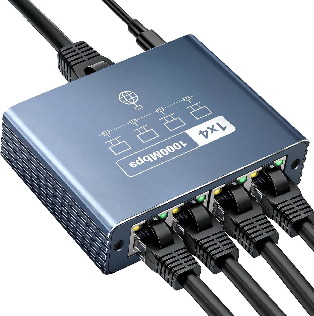Netwerk Switch - LAN Hub - Internet Verbinding - Vier Poorten - Compact Formaat - Zwart