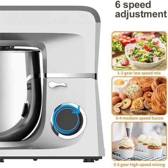 Keukenmixer - Deegmenger - Bakken en koken - 6L RVS kom - 1500W - Zwart — afbeelding 4