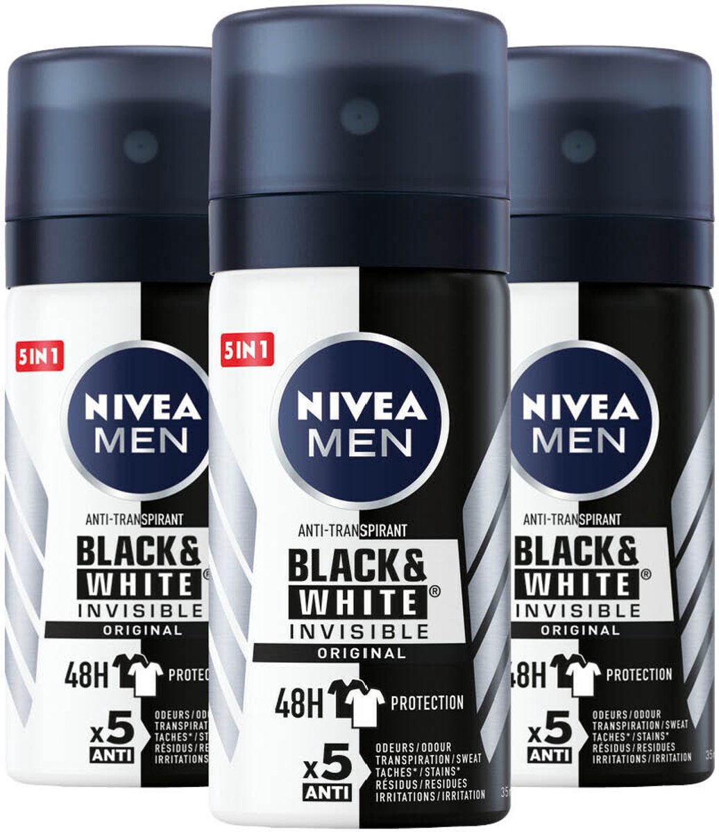 NIVEA Men - Deodorant Spray Invisible for Black en White Power - 3 x 35 ml - Voordeelverpakking