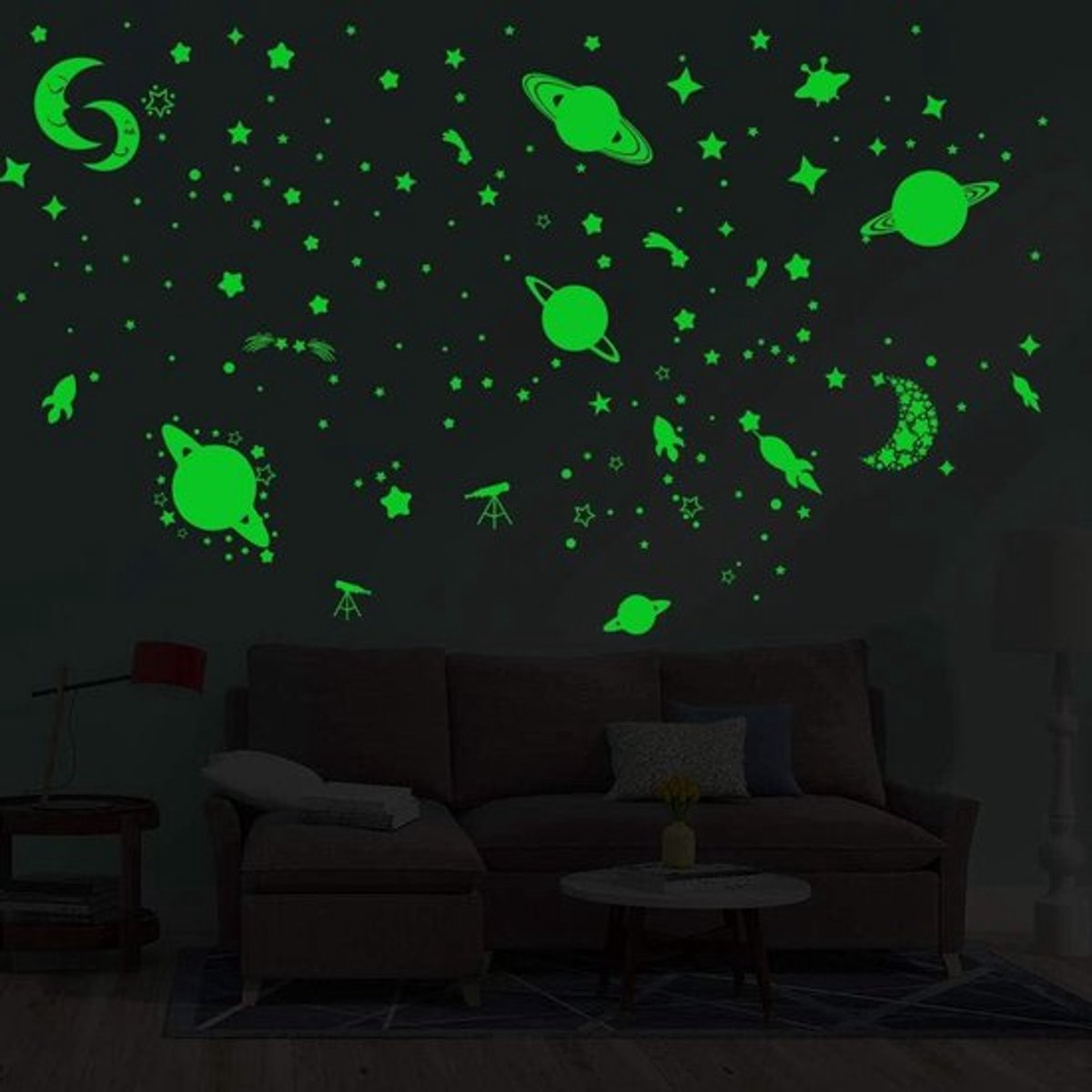 Allecto Plus - Glow in the Dark Sterren en Planeten Muurstickers - DIY Plafond- en