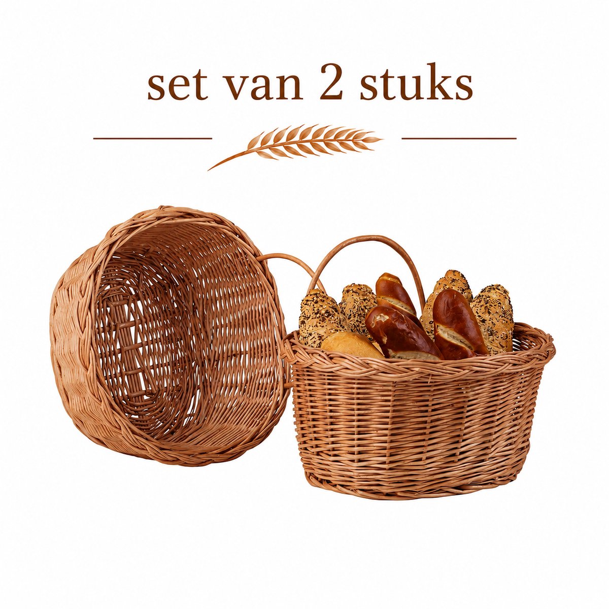 TheWickerStories Storage Collection - Rieten Wandmanden - Set van 2 Stuks - Handgevlochten - Wandorganizer
