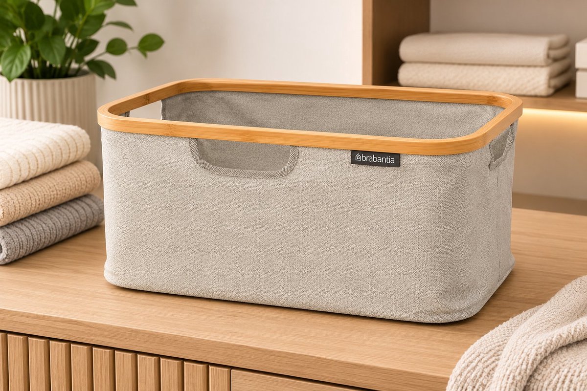 Nazik Living Opvouwbare Wasmand 40L Grijs Bamboe Inklapbaar