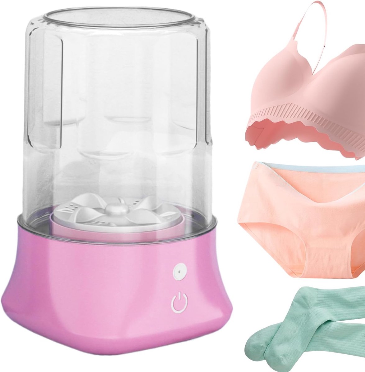 Draagbare Wasmachine Compact Wasapparaat Reizen Kamperen Oplaadbare Batterij 13x13x20 cm Roze