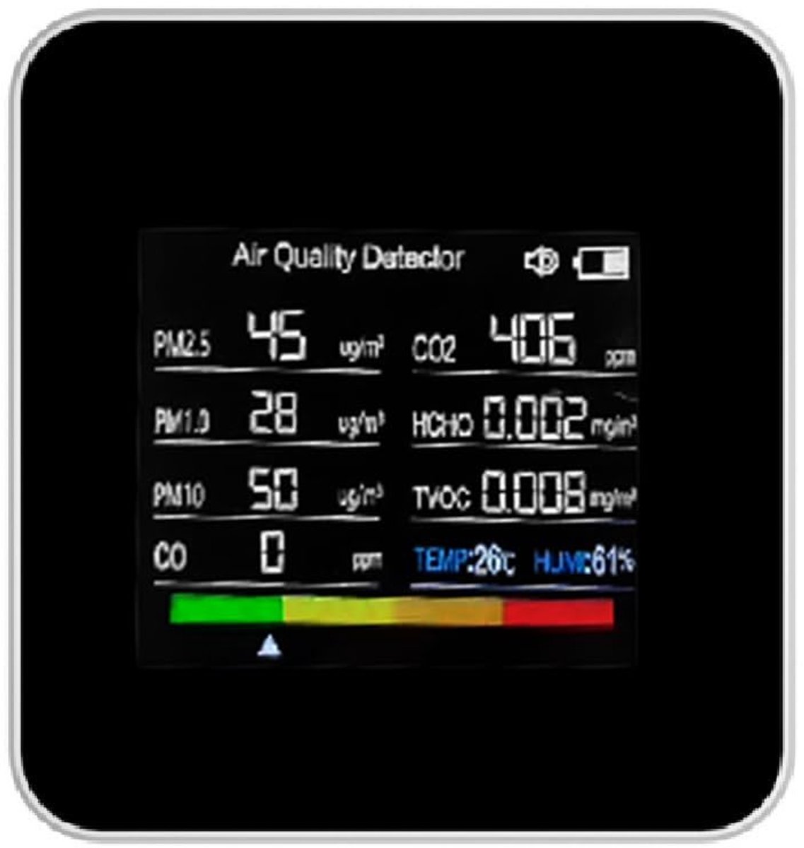 Luchtkwaliteitstester - Binnenluchtmeter - Controle Binnenlucht - 14 in 1 Meting - 89 x 83 x 36 mm - Wit