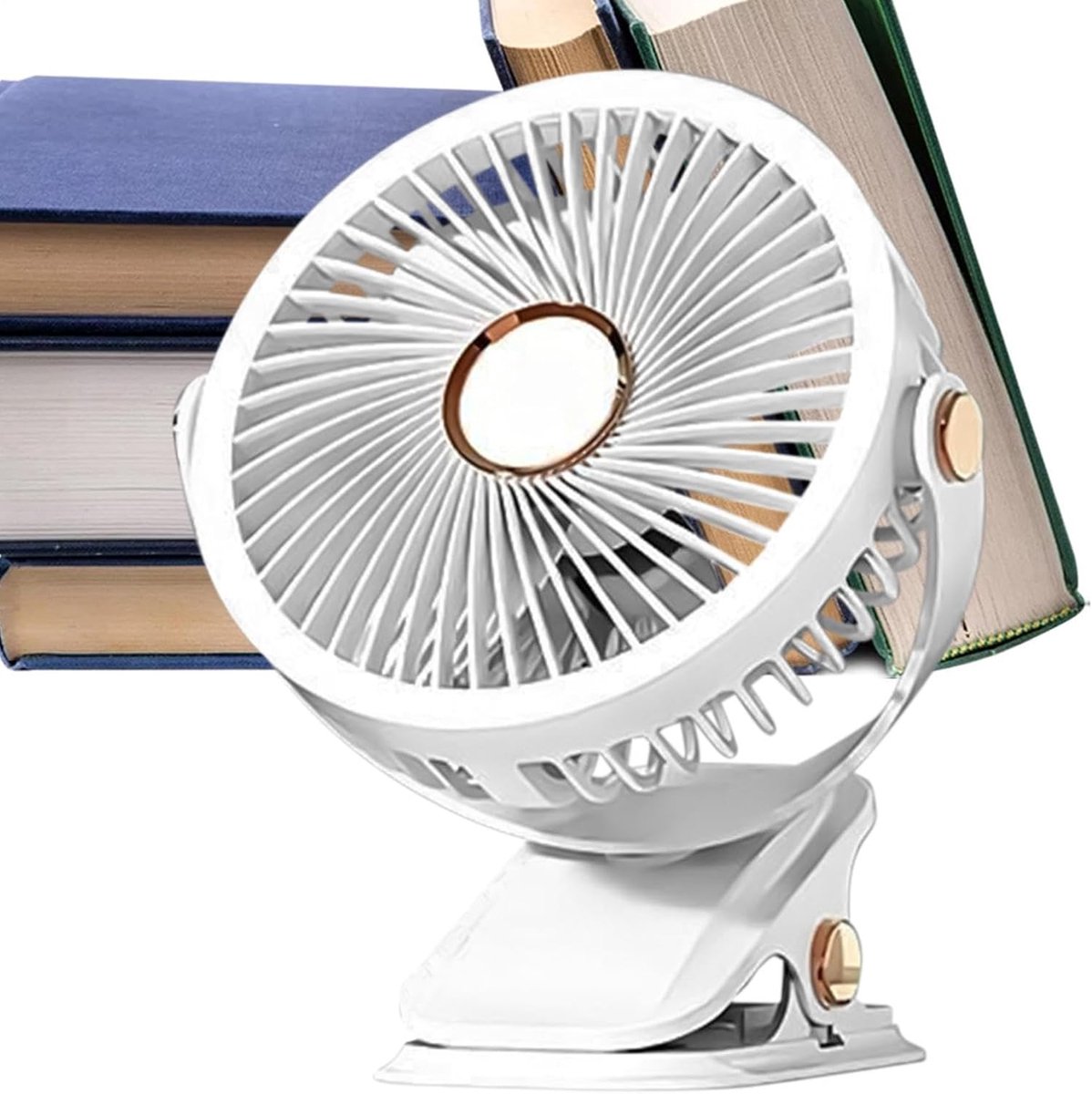 Tafelventilator met Klem - Draagbare Ventilator USB-C - Koeling en Verlichting - Opvouwbaar en Draadloos - 17 cm Breed - Wit