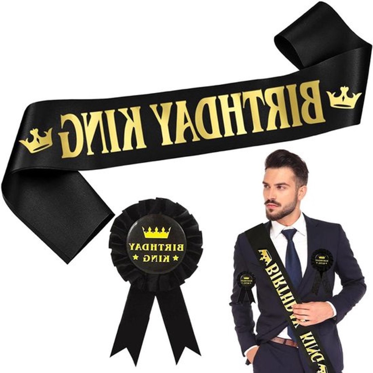 Allecto Plus - Verjaardagsset voor jongens | Riem en badge | Happy Birthday King