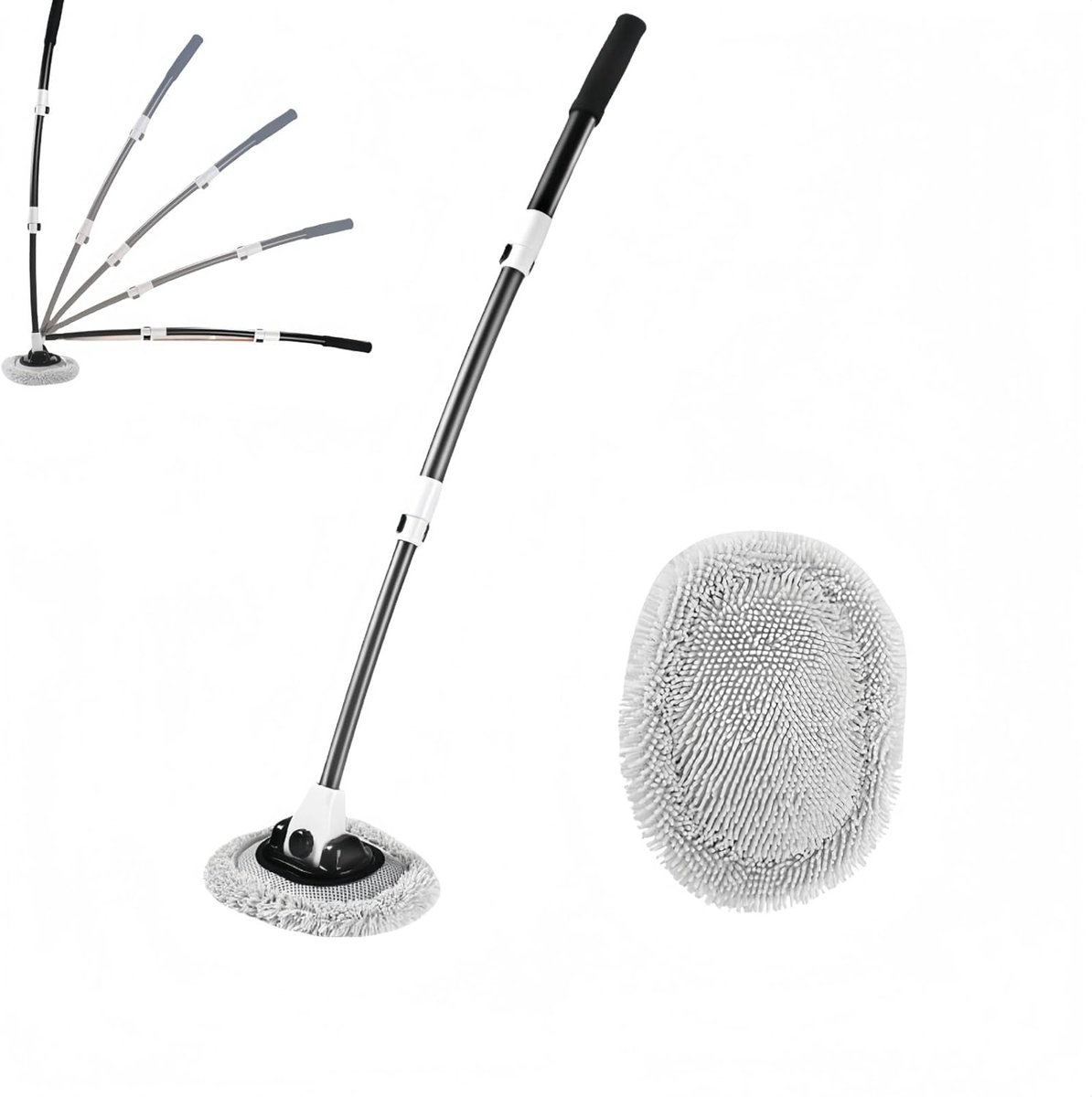 Auto Wasborstel - Reinigingsborstel Kit - Voertuig Reinigen - Gebogen Telescopisch - Tot 110 cm - Zwart