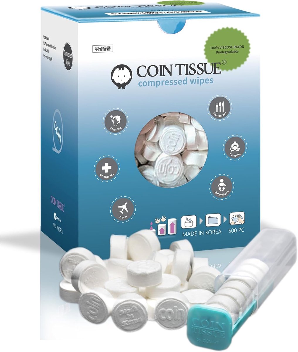 Gecomprimeerde doekjes - Vochtige tissues - Outdoor gebruik - Biologisch afbreekbaar - 85 stuks - Wit