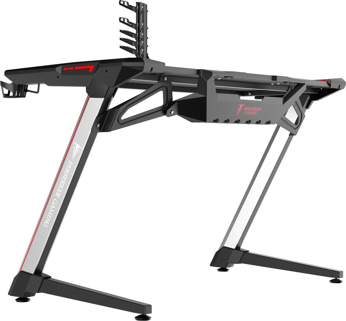 SnelShoppen - BERSERKER Balder Gaming bureau met RGB-verlichting, USB-hub, hoofdtelefoonstandaard, bekerhouder, 120 x 64 x 75 cm, zwart/zilver voor ga
