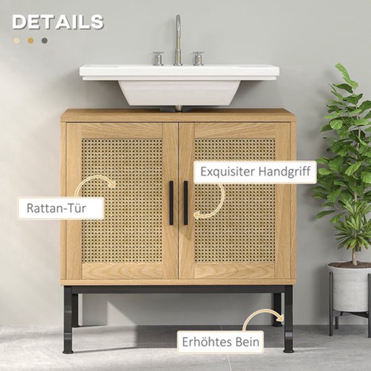 Badkamerkast – Badkamermeubel – Kolomkast – Opbergkast – Wastafelonderkast – Boho Stijl – 