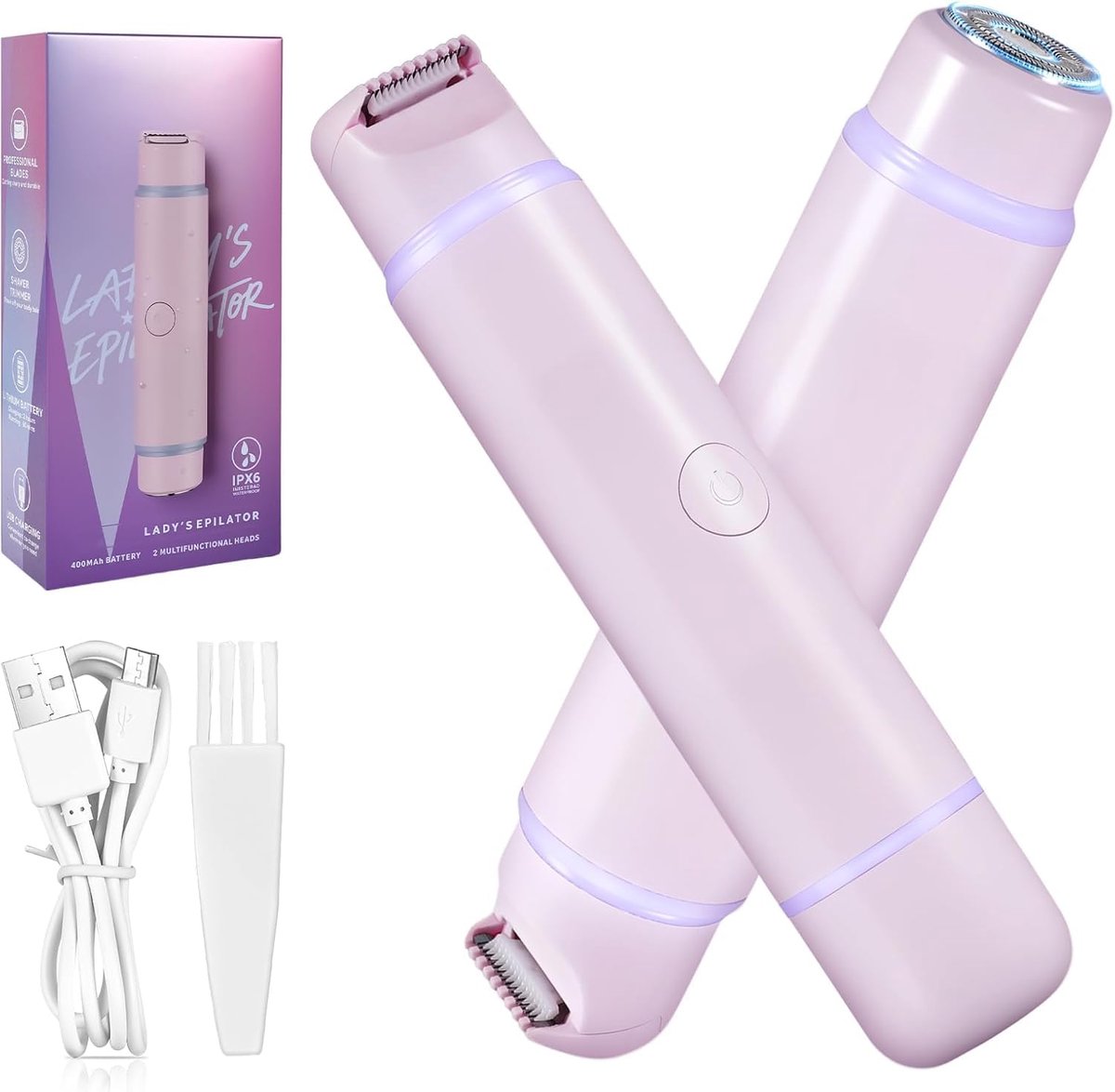 SnelShoppen - Elektrisch Scheerapparaat Voor Dames, 2-in-1 Intiem Scheerapparaat, Oplaadbare Trimmer Voor Benen, Armen, Oksels, Bikinizone, Paars