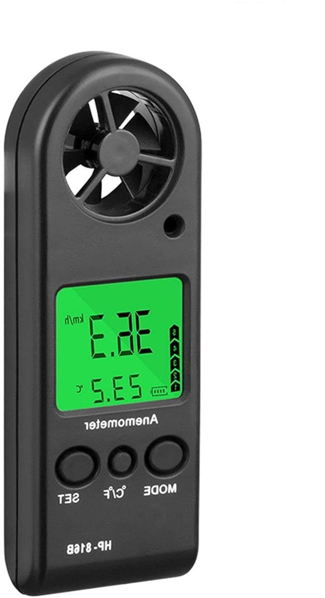 Digitale Windmeter - Anemometer Windsnelheidmeter - Weer Meten - Met Backlight - 0-30 m/s - Zwart